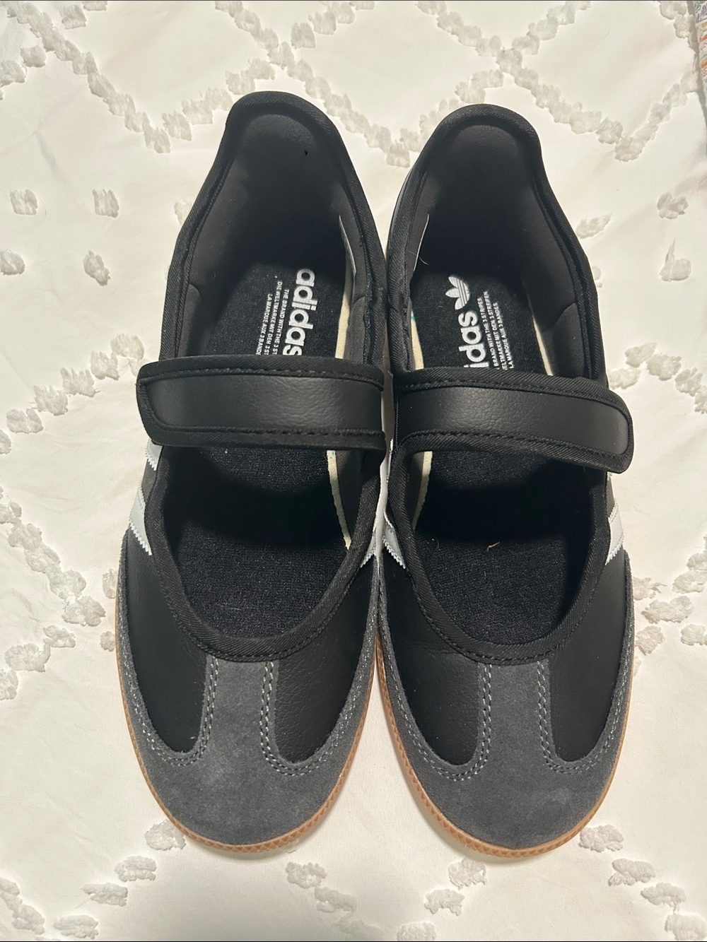 adidas Black, White and Gum-Trim Hook-and-Loop Athletic Mary Jane Shoes